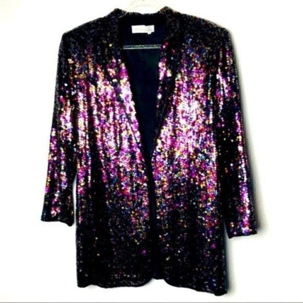 Vintage Neiman Marcus séquense blazer size Small 100% silk BoxC
